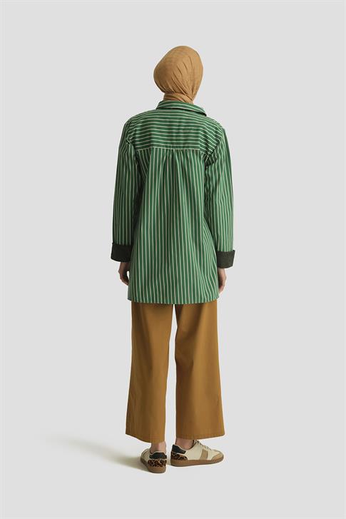 Armine Çizgili Tunik ORTD9438 Haki