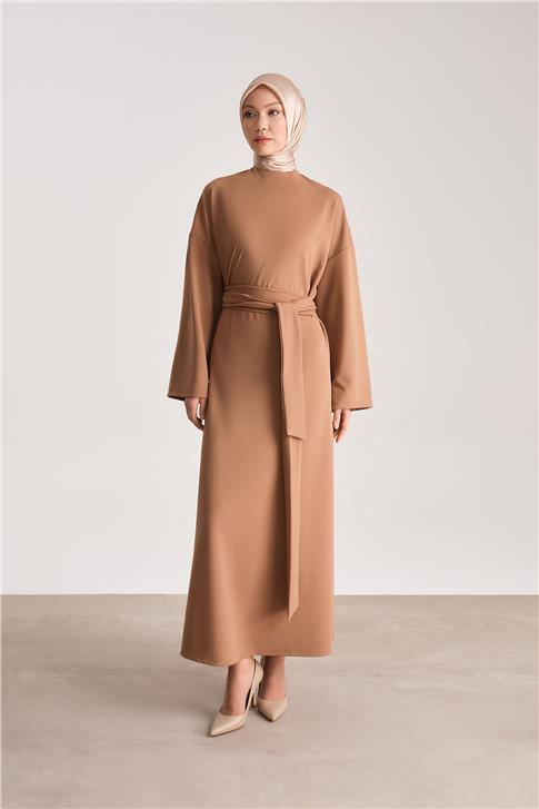 Armine Örme Beli Çift Bağlamalı Elbise Ort9727 Camel
