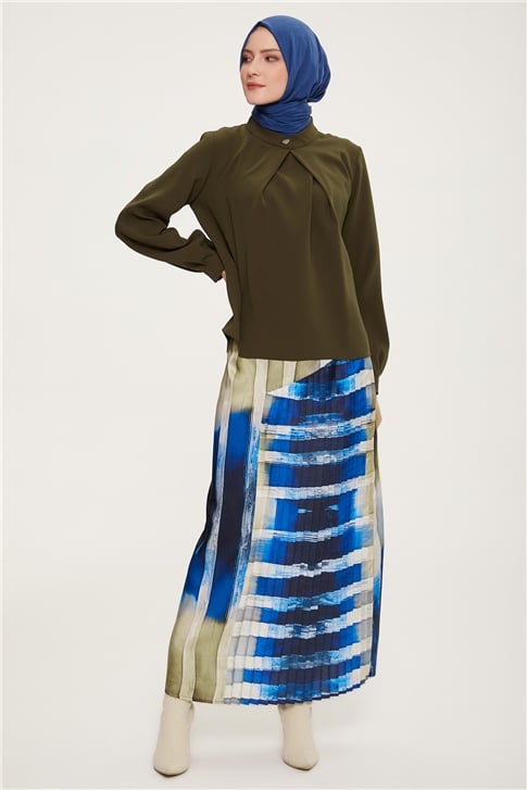 Armine Asimetrik Pliseli Empirme Etek 22K1307 Morcivert