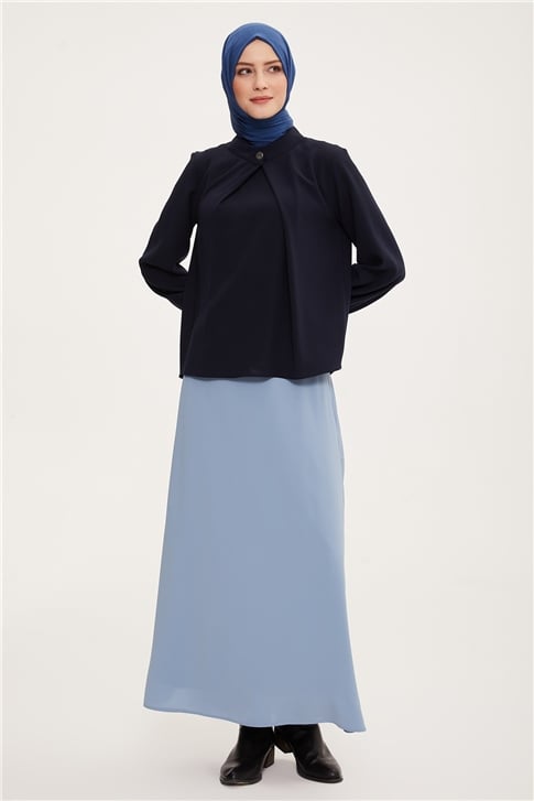 Armine Beli Tünel Detaylı A Kesim Etek 22K1316 Gri Mavi