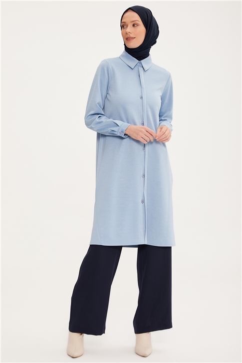 Armine Patı Yarım Görünümlü Tunik 22K4134 Bebe Mavisi