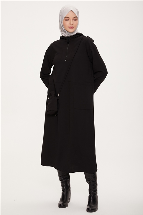 Armine Çanta Aksesuarlı Tunik Elbise 22K4201 Siyah