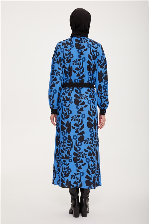 Armine Önü Robalı Çiçekli Elbise 22K9506 Kobalt