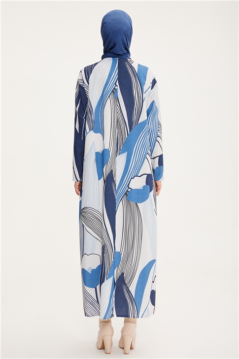 Armine Beli Ayarlanabilen Desenli Elbise 22K9519 Mavi