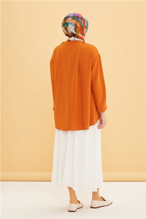 Armine Düşük Kollu Omzu İşleme Detalı Bluz 22Y3122 Tarçın