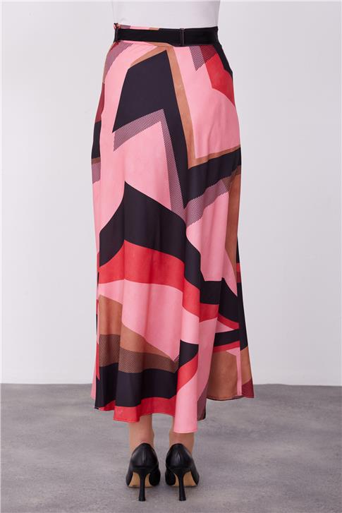 Armine Desenli Hafif Kloş Etek 23K1419 Kiraz