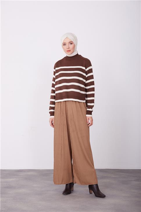 Armine Beli Lastikli Ve Tünelli Pantolon 23K2433 Çikolata