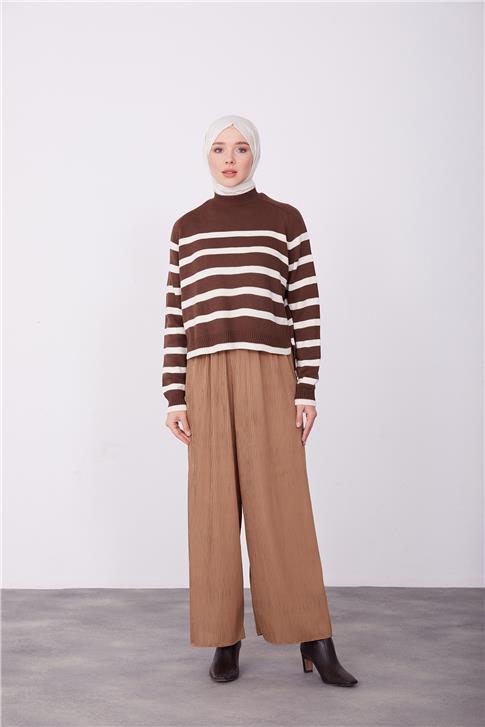 Armine Beli Lastikli Ve Tünelli Pantolon 23K2433 Çikolata