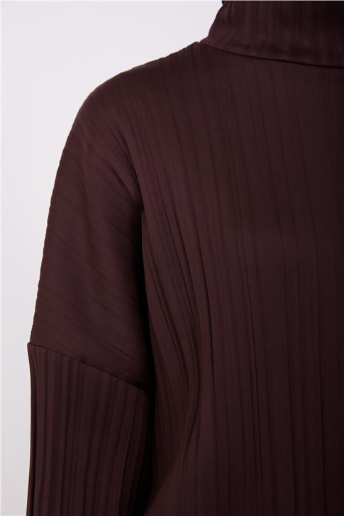 Armine Pliseli Örme Bluz 23K3216 Kahverengi