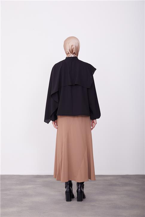 Armine Asimetrik Aller Detaylı Beli Lastikli Bluz 23K3425 Siyah