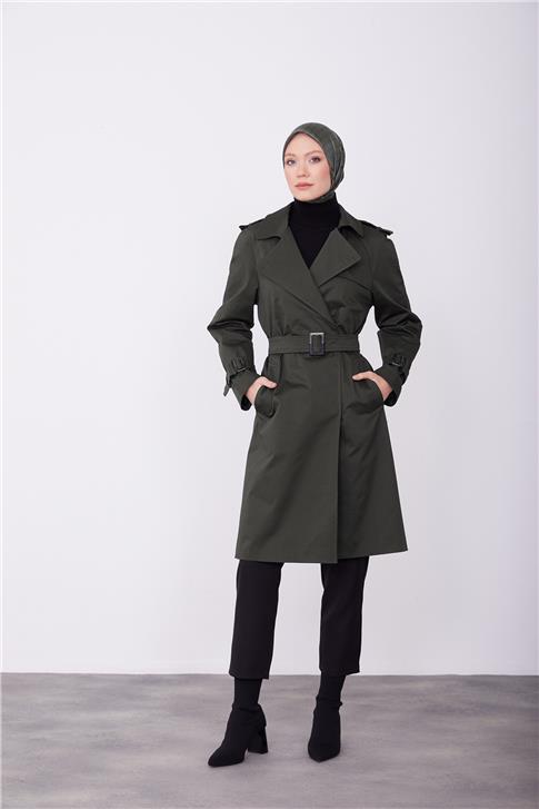 Armine  Omuzları Apoletli Toka Detaylı Kap 23K7125 Haki