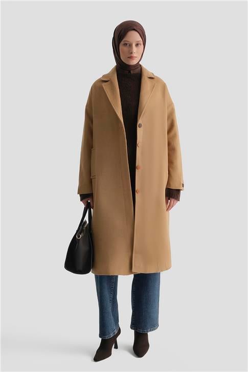 Armine Tek Düğmeli Kaban 23K7202 Camel