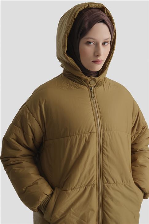Armine Seyyar Kapüşonlu Oversize Kaban 23K7210 Camel