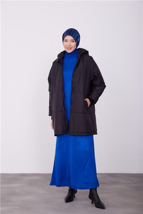 Armine Seyyar Kapüşonlu Oversize Kaban 23K7210 Siyah