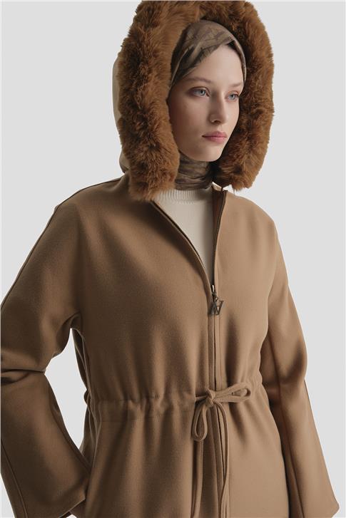 Armine Seyyar Kürklü Kaban 23K7226 Camel