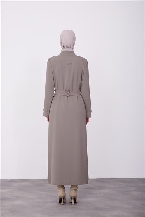 Armine Düğmeli Omuz Robalı Pardösü 23K8516 Vizon