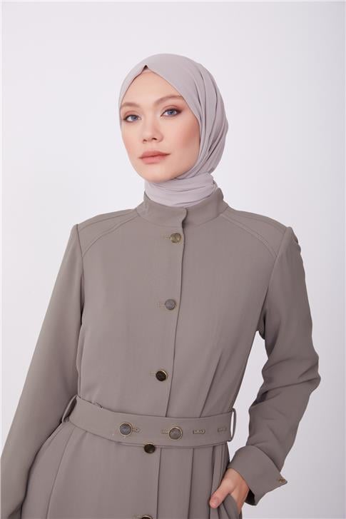 Armine Düğmeli Omuz Robalı Pardösü 23K8516 Vizon