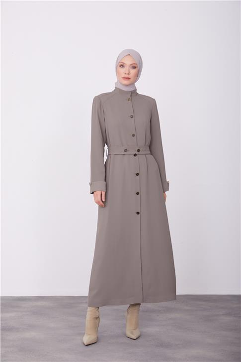 Armine Düğmeli Omuz Robalı Pardösü 23K8516 Vizon