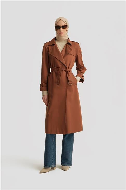 Açık Yakalı Klasik Trenchcoat 24K8518 Kahverengi
