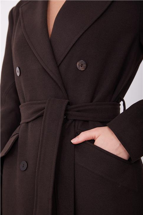 Armine Vatkalı Blazer Manto 23K8604 Kahverengi
