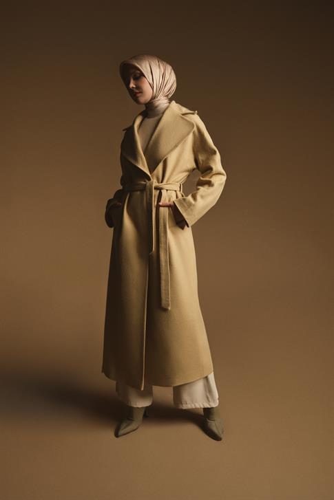 Armine Önü Bağlamalı Giagonel Dokulu Manto 23K8611 Bej