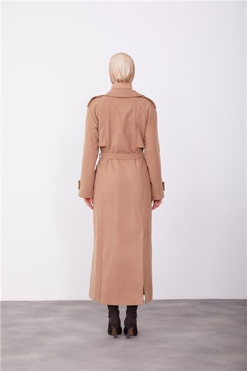 Armine Seyyar Apoletli Tam Kruvaze Manto 23K8613 Camel