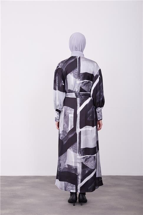 Armine Desenli Elbise 23K9714 Siyah