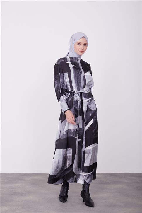 Armine Desenli Elbise 23K9714 Siyah