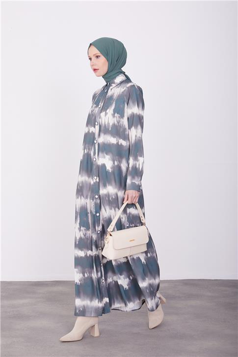 Armine Önü Düğmeli Arkası Büzgü Detaylı Elbise 23K9720 Yeşil