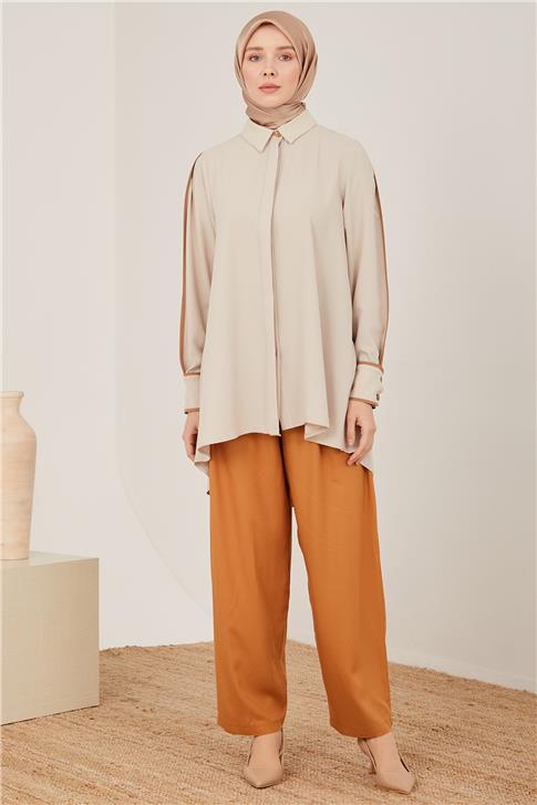 Armine Kemeri Piliseli Bol Viskon Pantolon 23Y2421 Çikolata