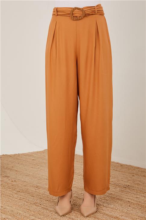 Armine Kemeri Piliseli Bol Viskon Pantolon 23Y2421 Çikolata