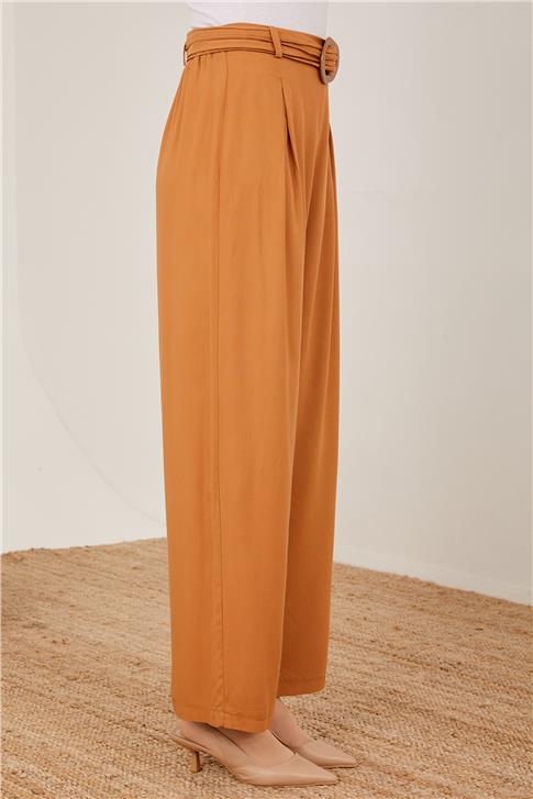 Armine Kemeri Piliseli Bol Viskon Pantolon 23Y2421 Çikolata