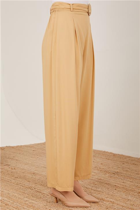 Armine Kemeri Piliseli Bol Viskon Pantolon 23Y2421 Bej