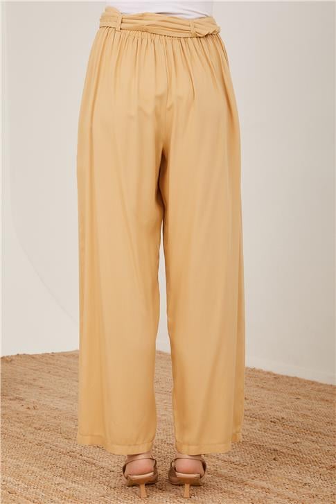 Armine Kemeri Piliseli Bol Viskon Pantolon 23Y2421 Bej