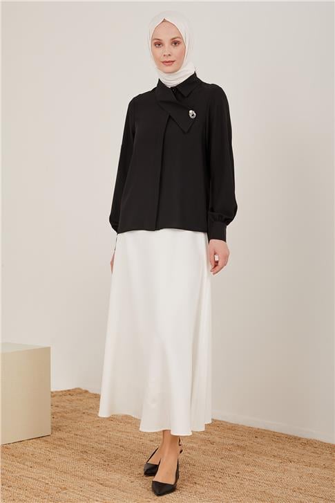 Armine Yakası Asimetrik Gömlek 22K3234 Siyah