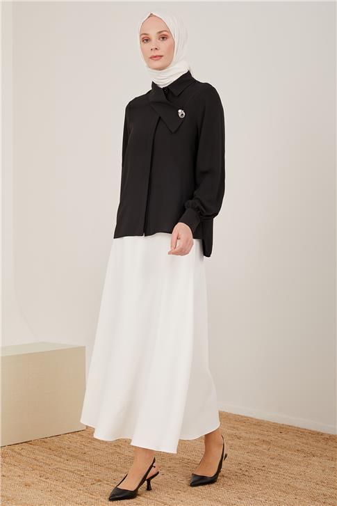 Armine Yakası Asimetrik Gömlek 22K3234 Siyah