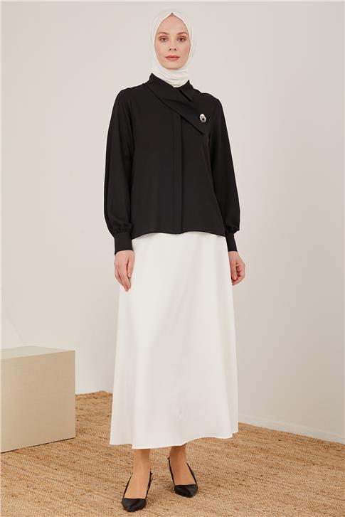 Armine Yakası Asimetrik Gömlek 22K3234 Siyah