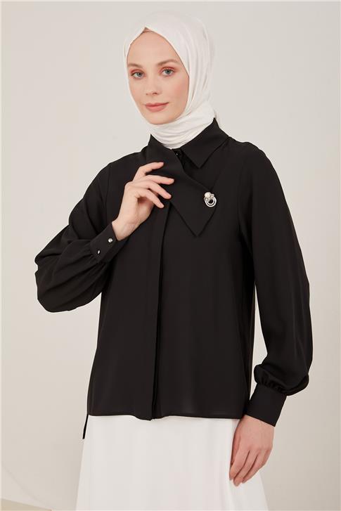 Armine Yakası Asimetrik Gömlek 22K3234 Siyah