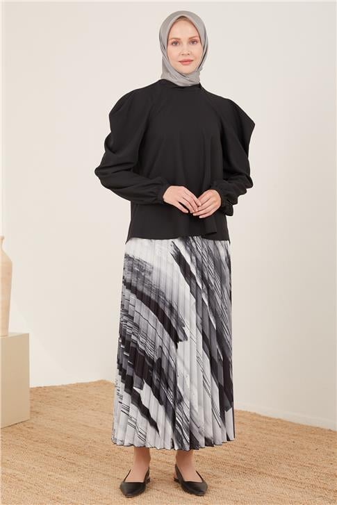 Armine Omuz Dropeli Saten Bluz 23Y3310 Siyah