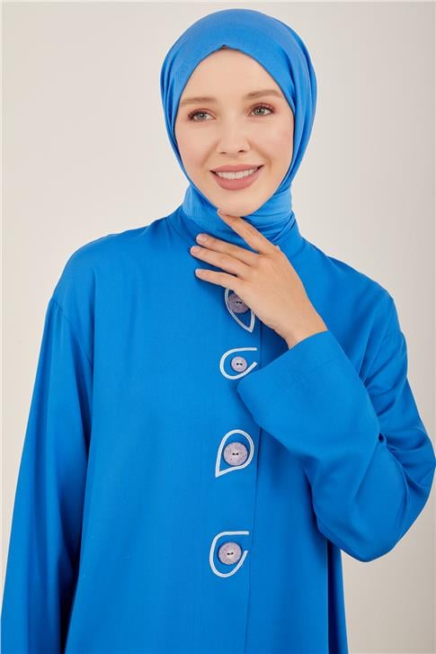 Armine Renkli Düğmeli Naturel Tunik 23Y4425 Kobalt