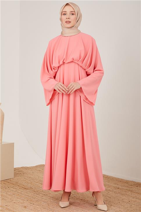 Armine Belinden Dökümlü Şık Elbise 23Y9601 Şeker Pembe
