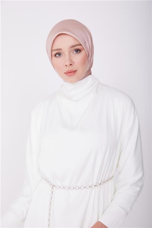 Armine 2 Kuşaklı Degaje Yaka Abiye Elbise 23Y9611 Ekru