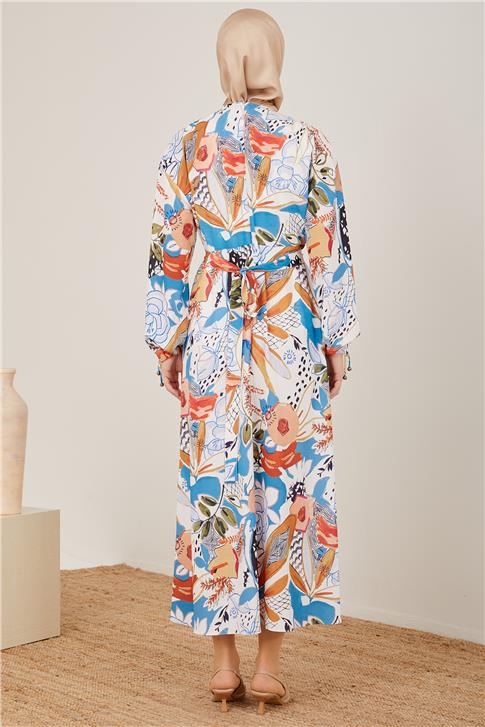 Armine Omuz Pileli Desenli Elbise 23Y9628 Ekru