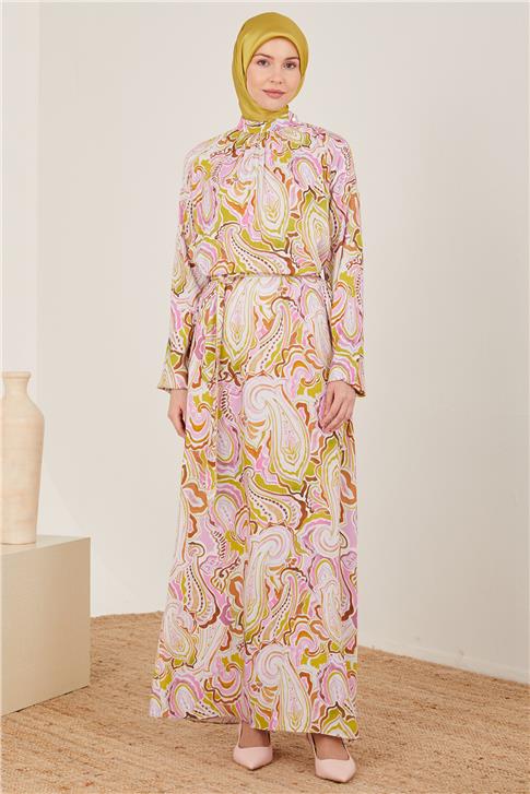 Armine Sim Detaylı Viskon Elbise 23Y9638 Pembe