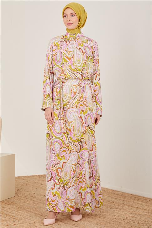 Armine Sim Detaylı Viskon Elbise 23Y9638 Pembe