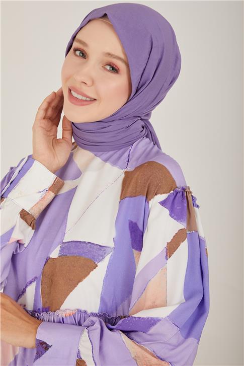 Armine Naturel Geometrik Desenli Elbise 23Y9648 Lavanta