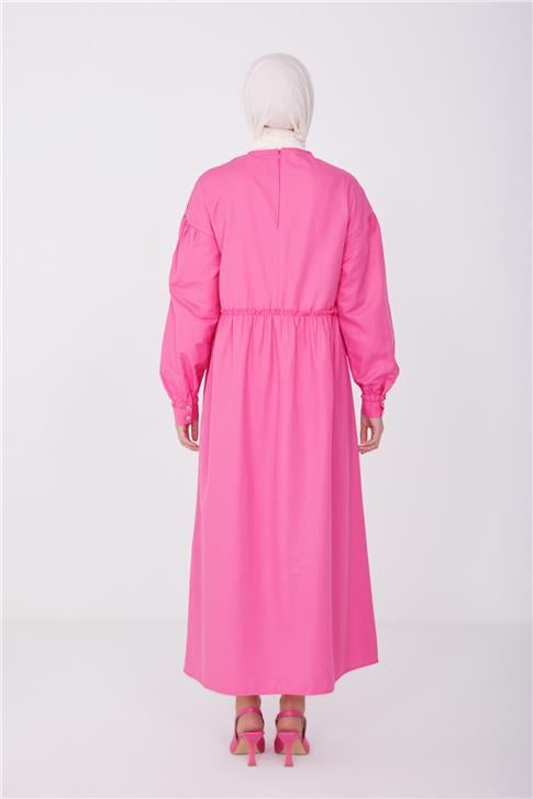 Armine Beli Ve Kolu Fırfırlı Pamuk Elbise 23Y9651 Şeker Pembe