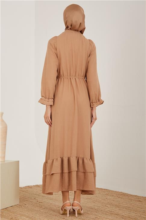 Armine İşlemeli Ve Fırfırlı Pamuk Elbise 23Y9658 Bej