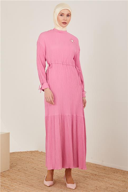 Armine Beli Ayarlanabilir Gofreli Elbise 23Y9659 Şeker Pembe
