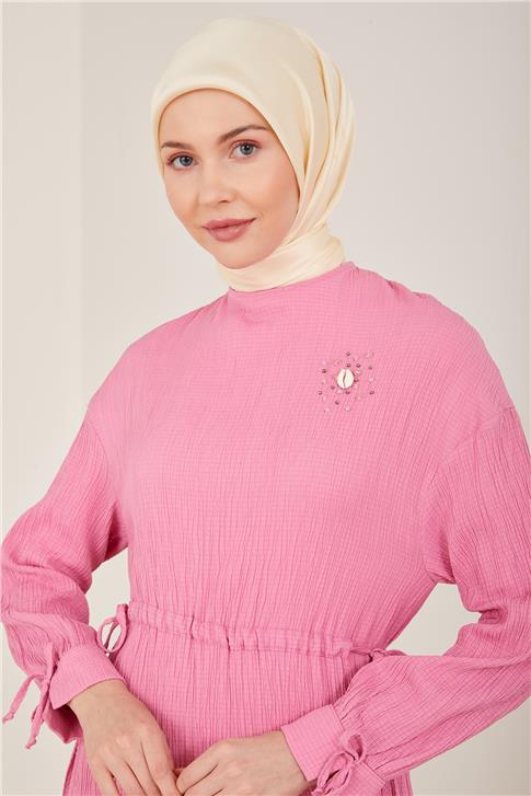 Armine Beli Ayarlanabilir Gofreli Elbise 23Y9659 Şeker Pembe